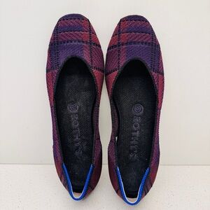 Rothy's The Square Toe Cranberry Plaid Flats Shoes Sz 7.5